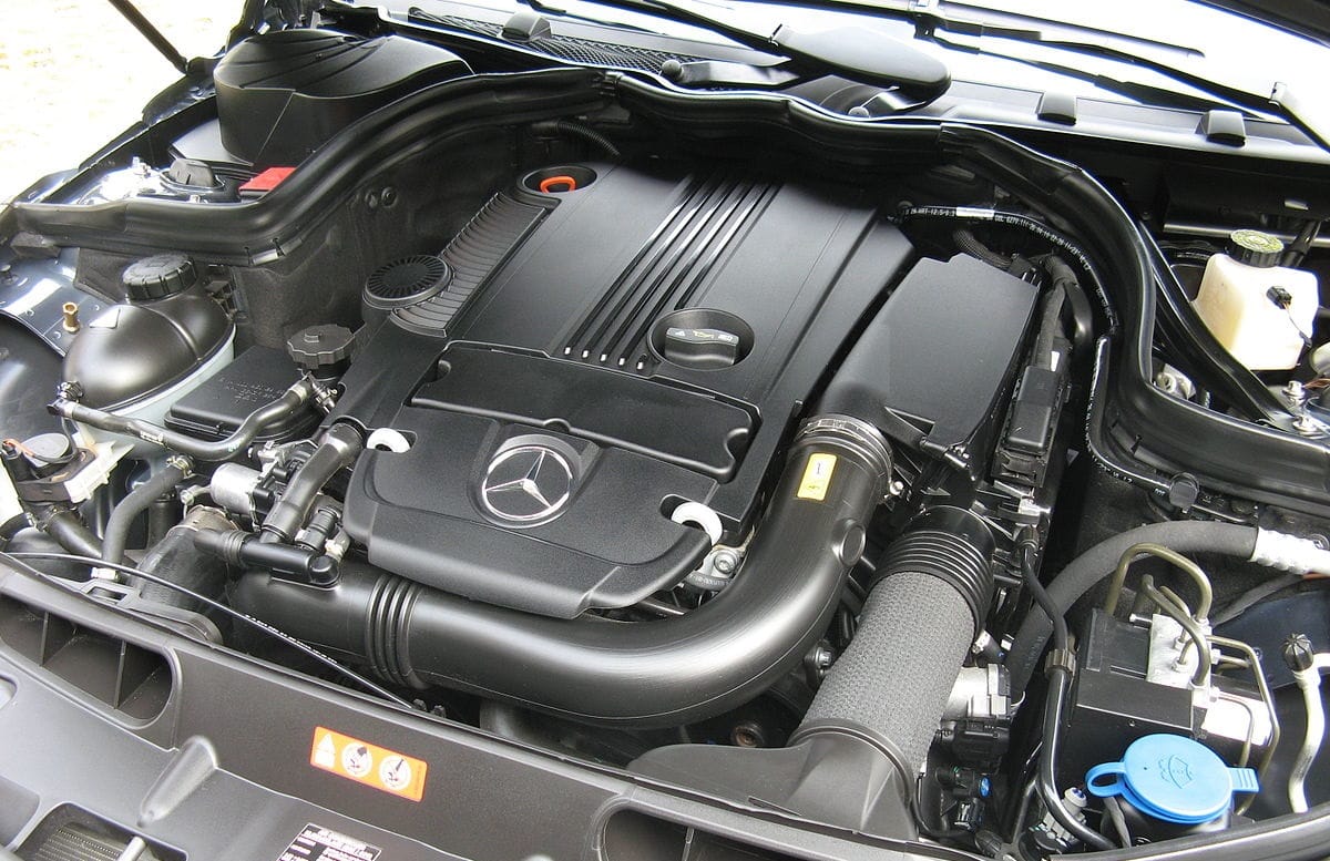 Mercedes M271 1.8L turbocharged engine bay — C250 SLK250 ECU tune