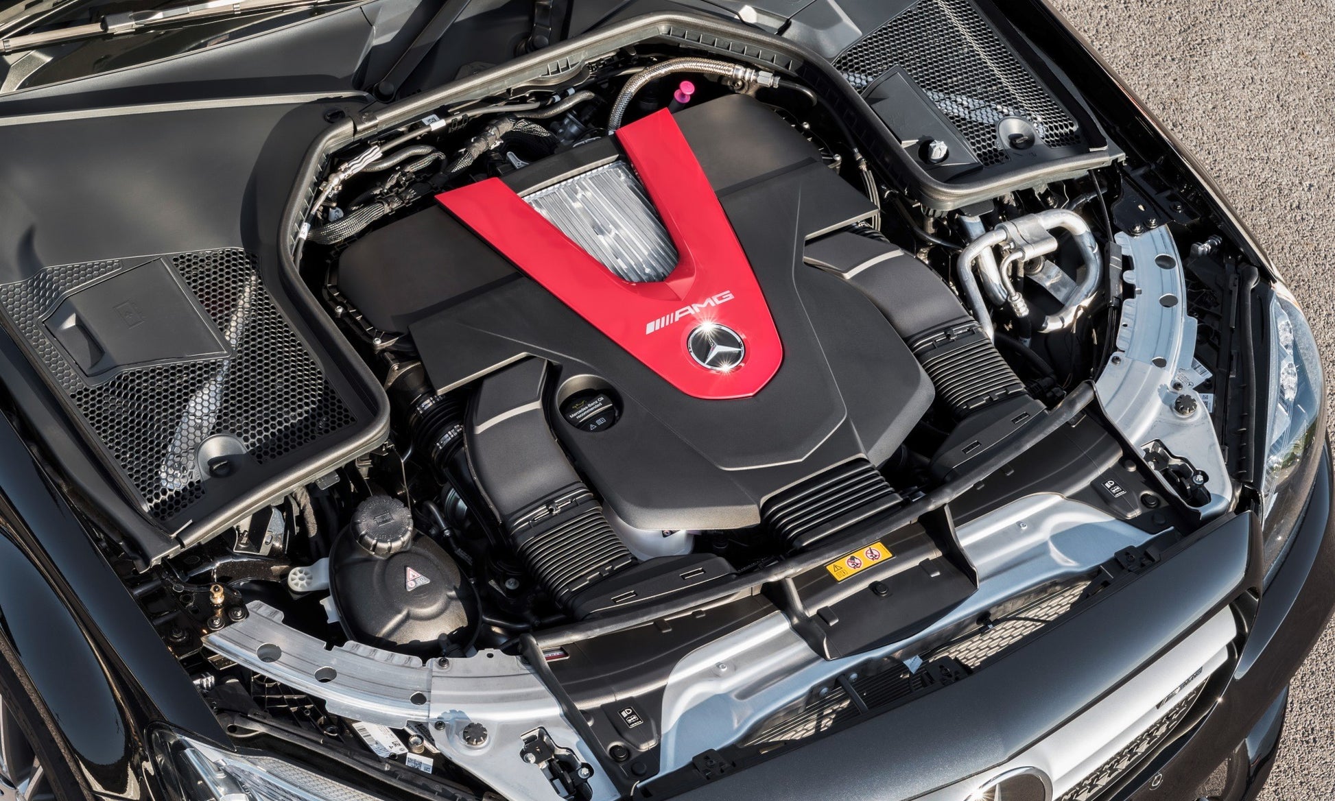 Mercedes M276 3.0L V6 Bi-Turbo engine bay with custom ECU tuning for C43 AMG, C450, E43, and GLC43