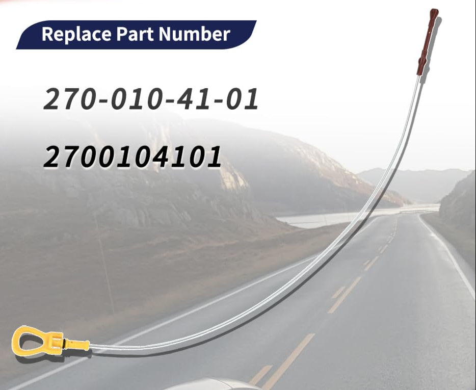 Replacement part number reference for the Mercedes engine oil dipstick: 270-010-41-01 and 2700104101