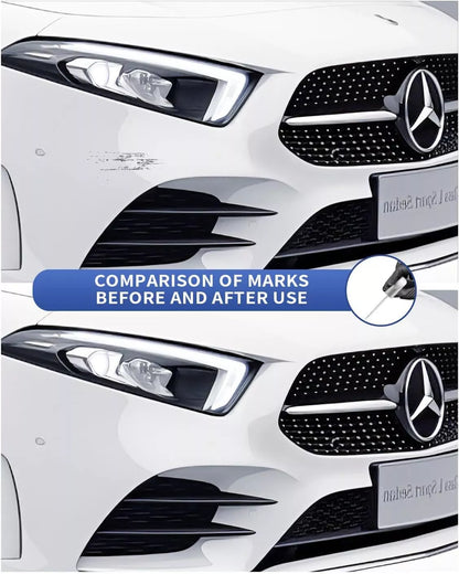 Scratch beside the grille on a Mercedes before and after repair with 149 9149 touch-up paint