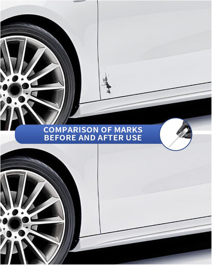 Scratch above the rear wheel arch on a Mercedes before and after repair with 149 9149 touch-up paint