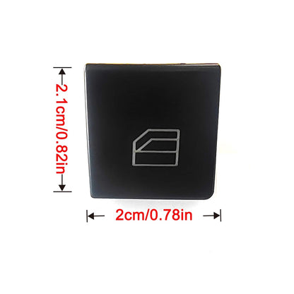 Black Mercedes window switch button cap with dimensions marked, 2.1 cm tall by 2 cm wide