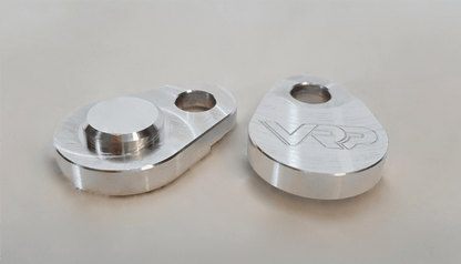 Top view of billet aluminum SAI block-off plates for Mercedes engines – CNC-machined performance part.