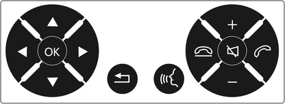 Icon set for Mercedes steering button sticker overlay with directional and media symbols