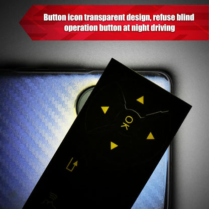 Transparent icon overlay design shows button function clearly when backlit at night
