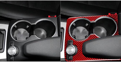 Mercedes W204 red carbon fiber center console overlay before and after comparison