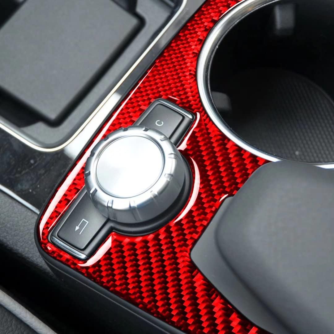 Mercedes W204 red carbon console trim around COMAND control knob