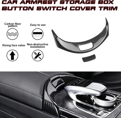 Installed carbon style armrest release button in Mercedes W205 C300 center console
