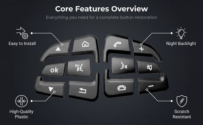 Black Mercedes steering wheel button covers — easy install, ABS plastic, night backlighting, scratch resistant