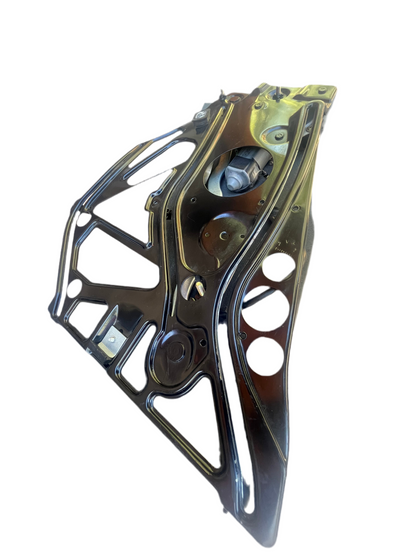 Back side of the A2086700103 rear left quarter window regulator for the W208 CLK Convertible, angled view