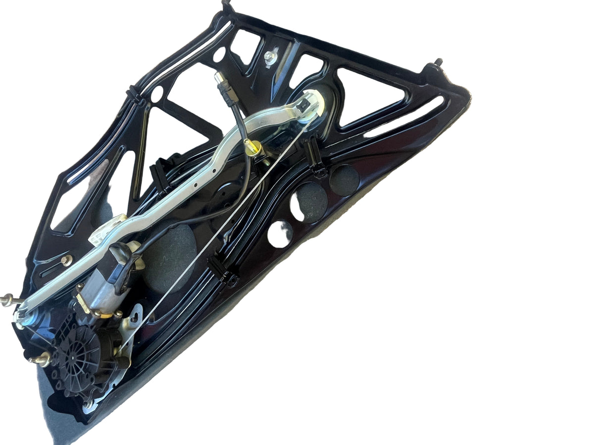 W208 CLK Convertible rear left window regulator A2086700103 from above, showing the guide rail and cables