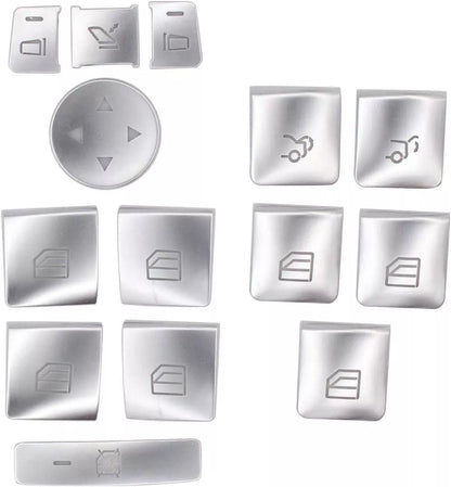 Mercedes window mirror and trunk button repair decal kit with 14 matte chrome stickers