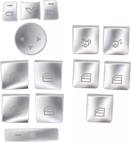Mercedes window mirror and trunk button repair decal kit with 14 matte chrome stickers