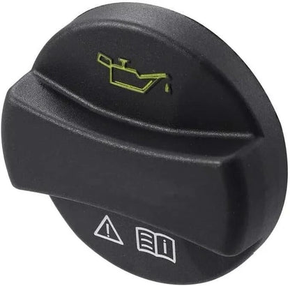 Angled view of Mercedes oil cap showing oil icon and safety symbols