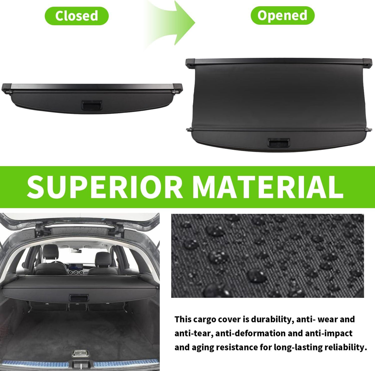 Retractable Trunk Cargo Cover Closed and Open Positions – Mercedes GLC300 GLC43 GLC63 2016–2021