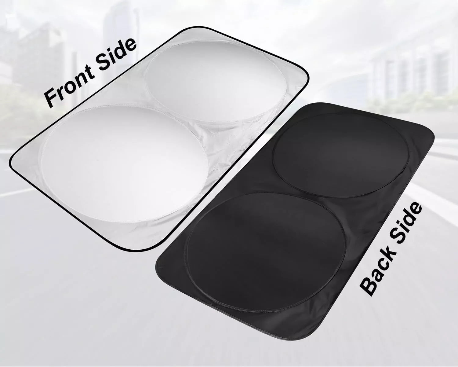 Dual-layer sunshade with silver reflective front and black UV-absorbing back for Mercedes