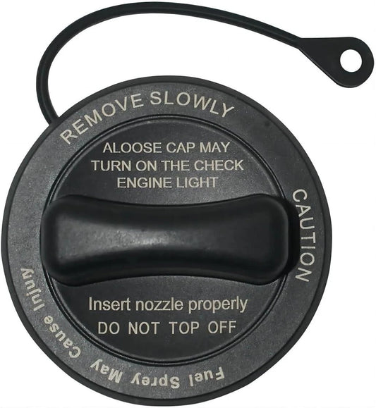 Top view of Mercedes fuel cap with printed warning and turn instructions