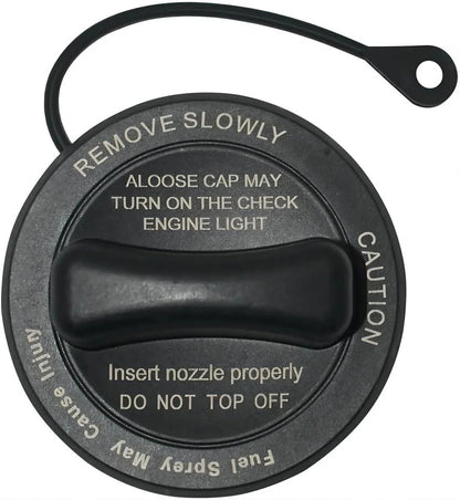 Top view of Mercedes fuel cap with printed warning and turn instructions