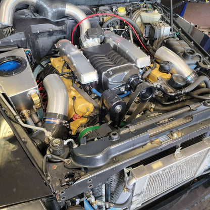 Under Hood Ice Tank installed in Mercedes G55 AMG engine bay next to supercharger