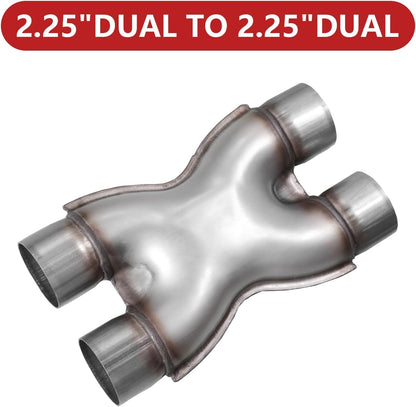 2.25 inch dual-to-dual X-pipe product profile, universal exhaust crossover