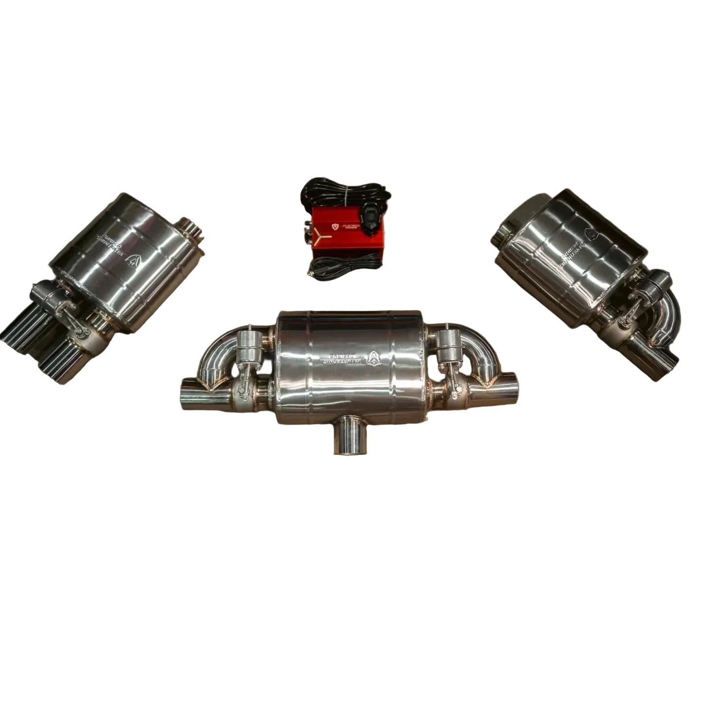 Universal Valved Muffler Kit T304 Stainless Steel with key fob remote and vacuum valves for Mercedes W205 C300 C43 and W213 E300 E43 non-Performance exhaust upgrade