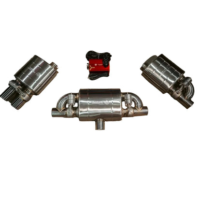 Universal Valved Muffler Kit T304 Stainless Steel with key fob remote and vacuum valves for Mercedes W205 C300 C43 and W213 E300 E43 non-Performance exhaust upgrade