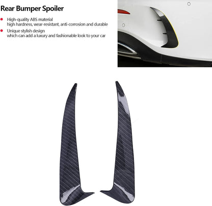 Side view of carbon fiber rear bumper spoiler canard installed on white Mercedes W205 C43 AMG showing realistic carbon fiber pattern