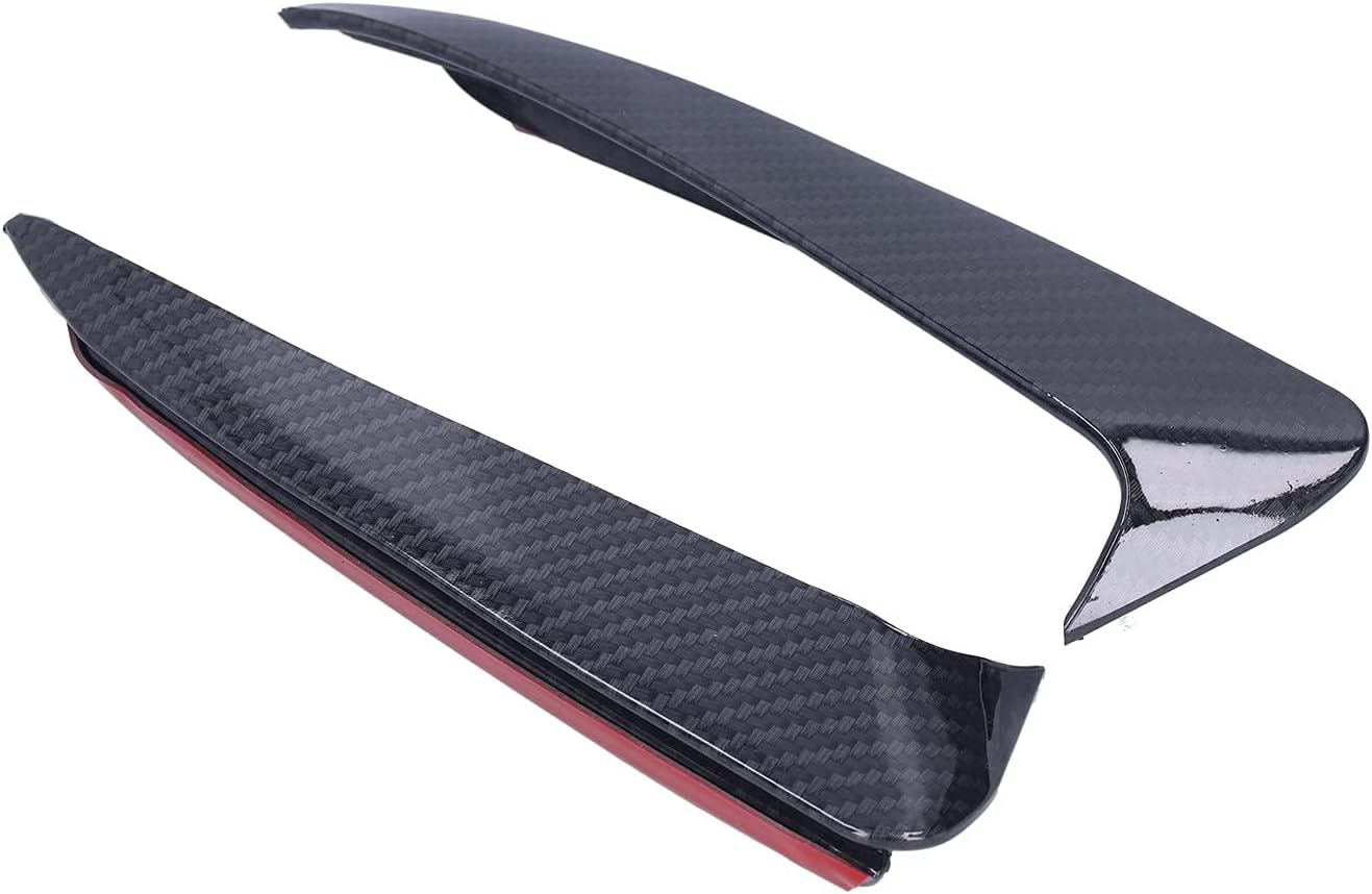 Pair of carbon fiber rear bumper spoiler canards for Mercedes W205 C43 AMG showing realistic carbon fiber pattern and red adhesive backing