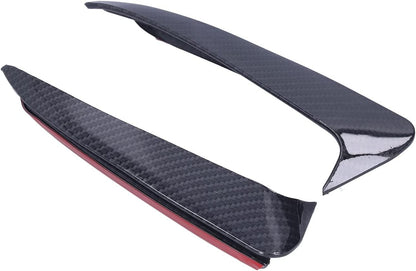 Pair of carbon fiber rear bumper spoiler canards for Mercedes W205 C43 AMG showing realistic carbon fiber pattern and red adhesive backing