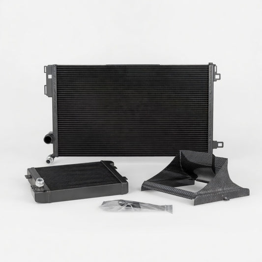 Front Mount + Auxiliary Heat Exchanger Bundle for W205 C63 & C63S AMG with carbon air baffles – full product view