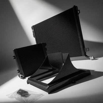 W205 C63 AMG Front Mount and Auxiliary Heat Exchanger Bundle shown in a premium angled product setup