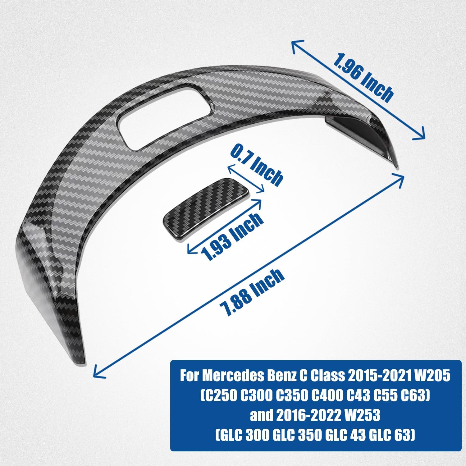 Close up of carbon style armrest release button for Mercedes W205 and X253 center console
