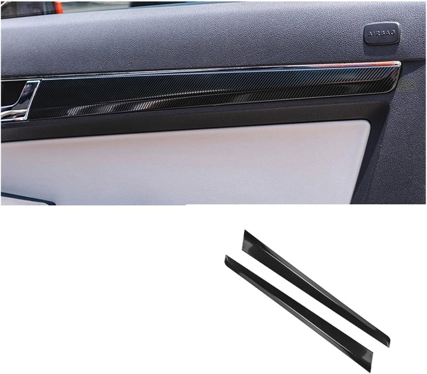 Installed carbon style door trim on passenger side of Mercedes E-Class Coupe W207