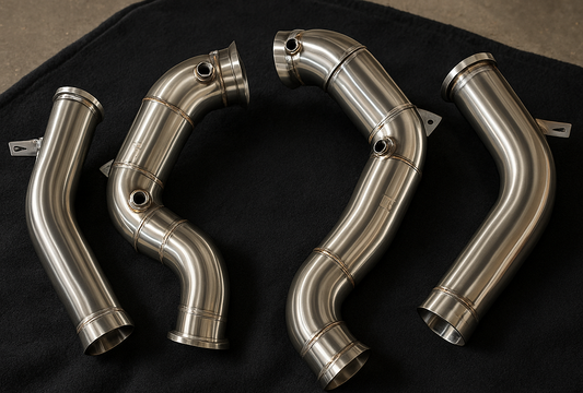 Stainless steel catless downpipes for Mercedes E63 AMG E63S W213, performance exhaust upgrade by BenzUnited Parts