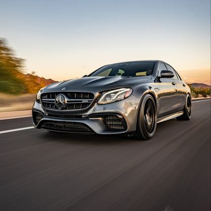 Mercedes-AMG E63S W213 performance sedan representing custom ECU tuning for the M177 twin-turbo V8 platform