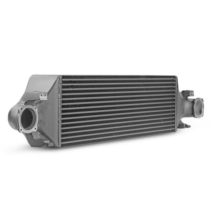Angled view of Wagner Tuning EVO1 competition intercooler for Mercedes performance upgrade
